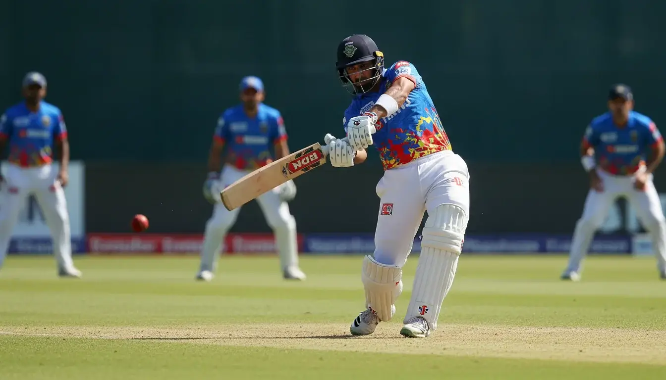 Cricket batsman in T20 wedstrijd slaat boundary