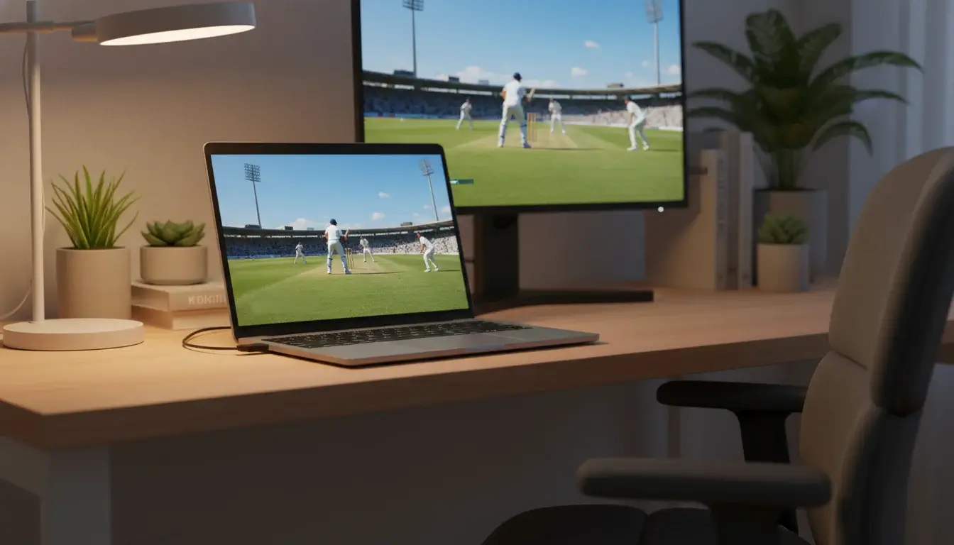 Laptop en tablet met live cricket stream naast elkaar
